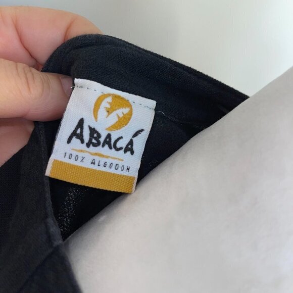 Abaca’ Tunic Womens Size 2 Black Vintage Cotton Fringe Cover Up Uneven Hemline - Picture 4 of 11